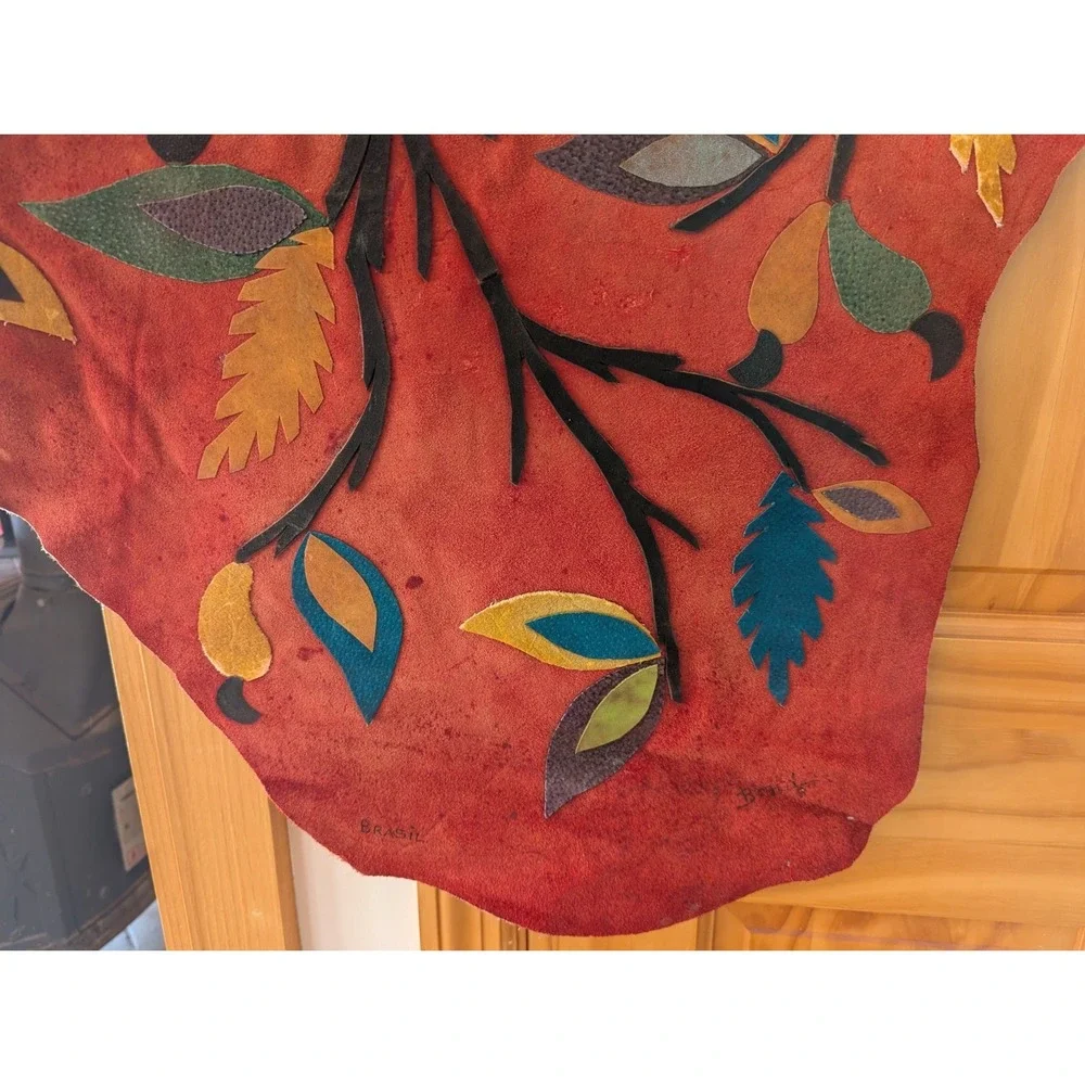 Vintage Handmade Leather Tucan Bird Scene Wall Tapestry By Jose Marcos‎ Brazil